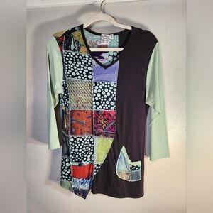 Parsley & Sage Colorful Boho Patchwork Women's Top Sz S